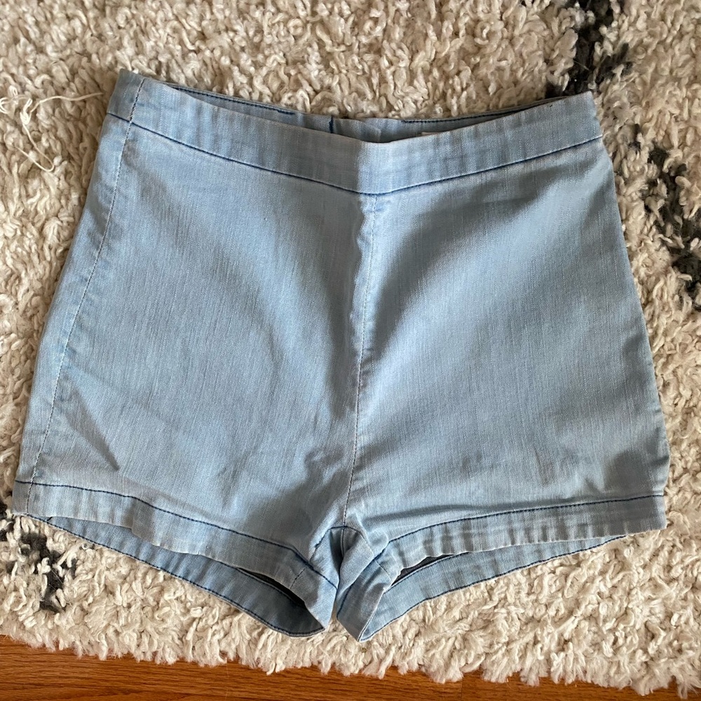High-waisted Urban Outfitters Light Wash Denim Shortie Shorts